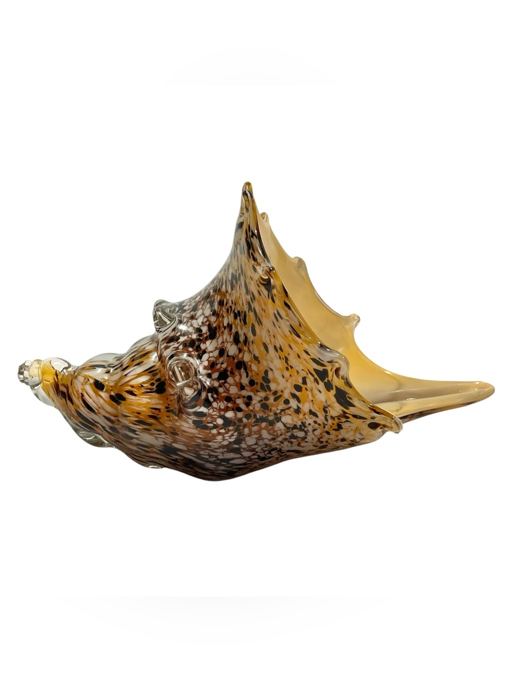 Vintage 1970s Murano Italy Art Glass Leopard Conch Shell Vase Mid-Century Modern